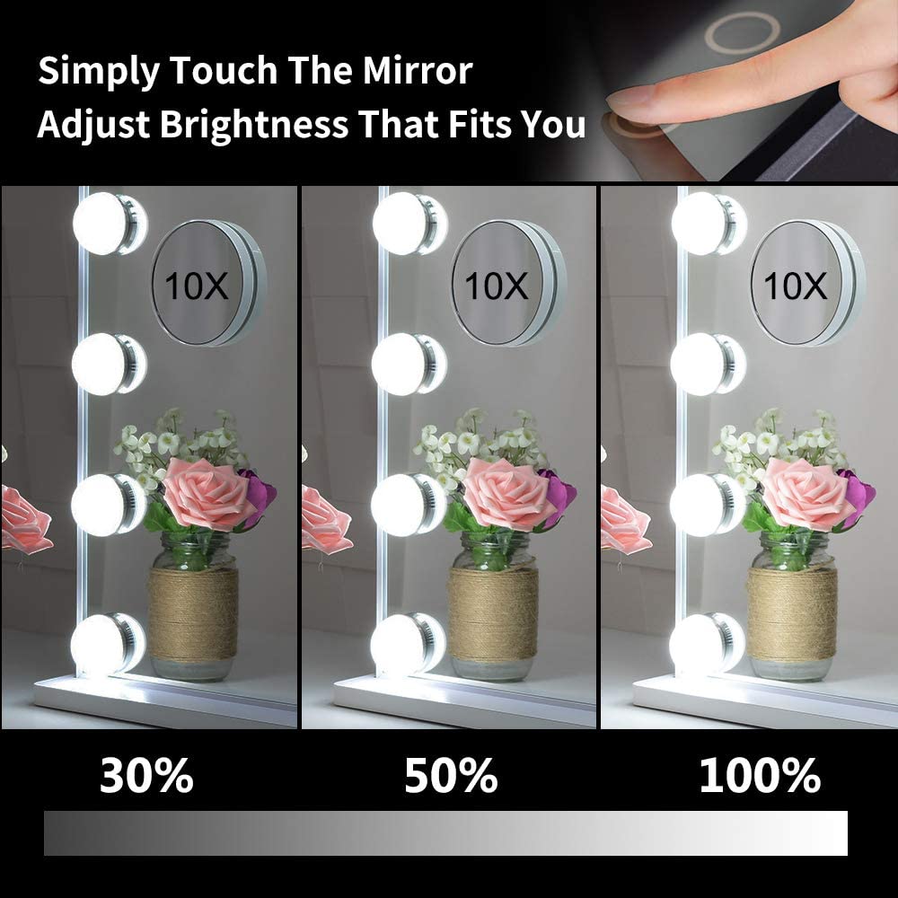 Hollywood Makeup Vanity Mirror with LED Lights and Detachable 10X Magnification Mirror