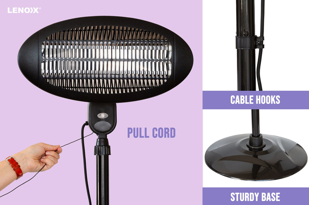 2000W 2.1m Free Standing Adjustable Portable Outdoor Electric Patio Heater Black