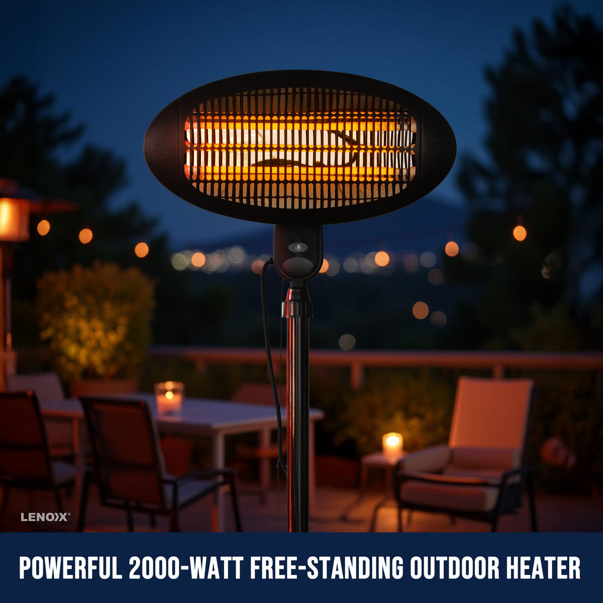 2000W 2.1m Free Standing Adjustable Portable Outdoor Electric Patio Heater Black