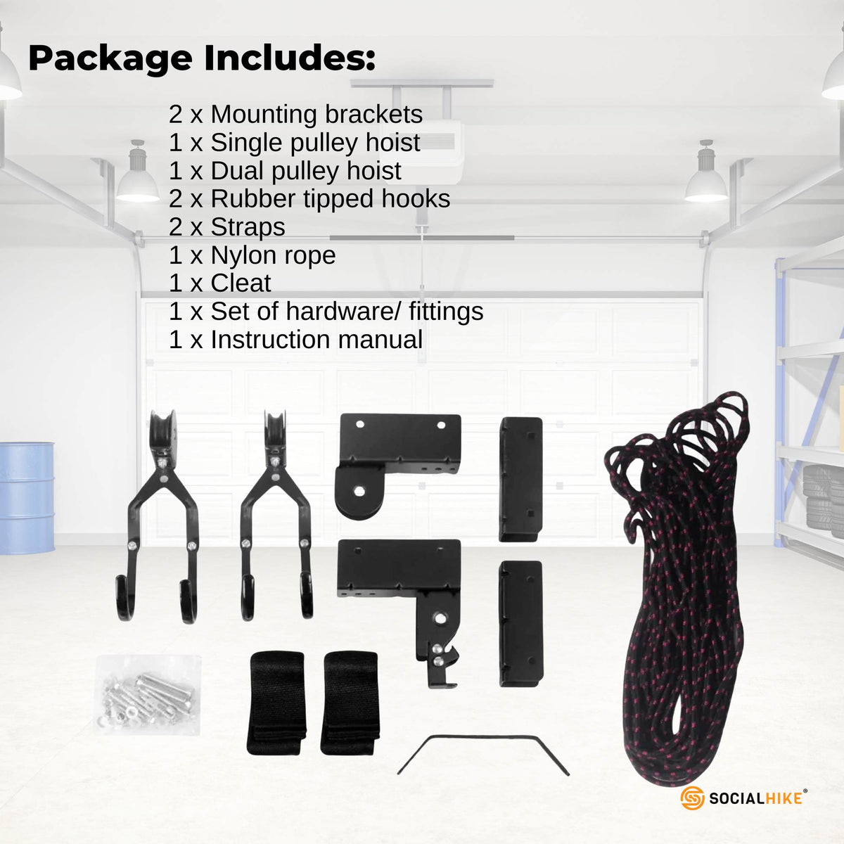 Kayak Hoist - 34kg Garage Ceiling Pulley Lift for Kayak Bike Storage