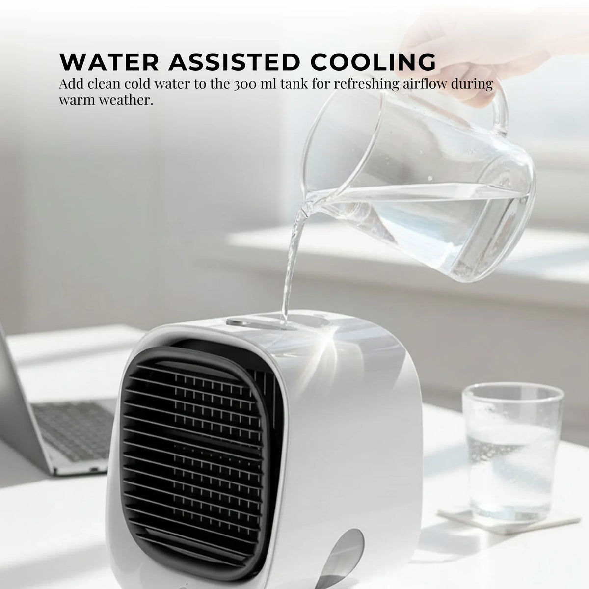 USB Mini Evaporative Air Cooler Fan White - 300 Ml Water Tank