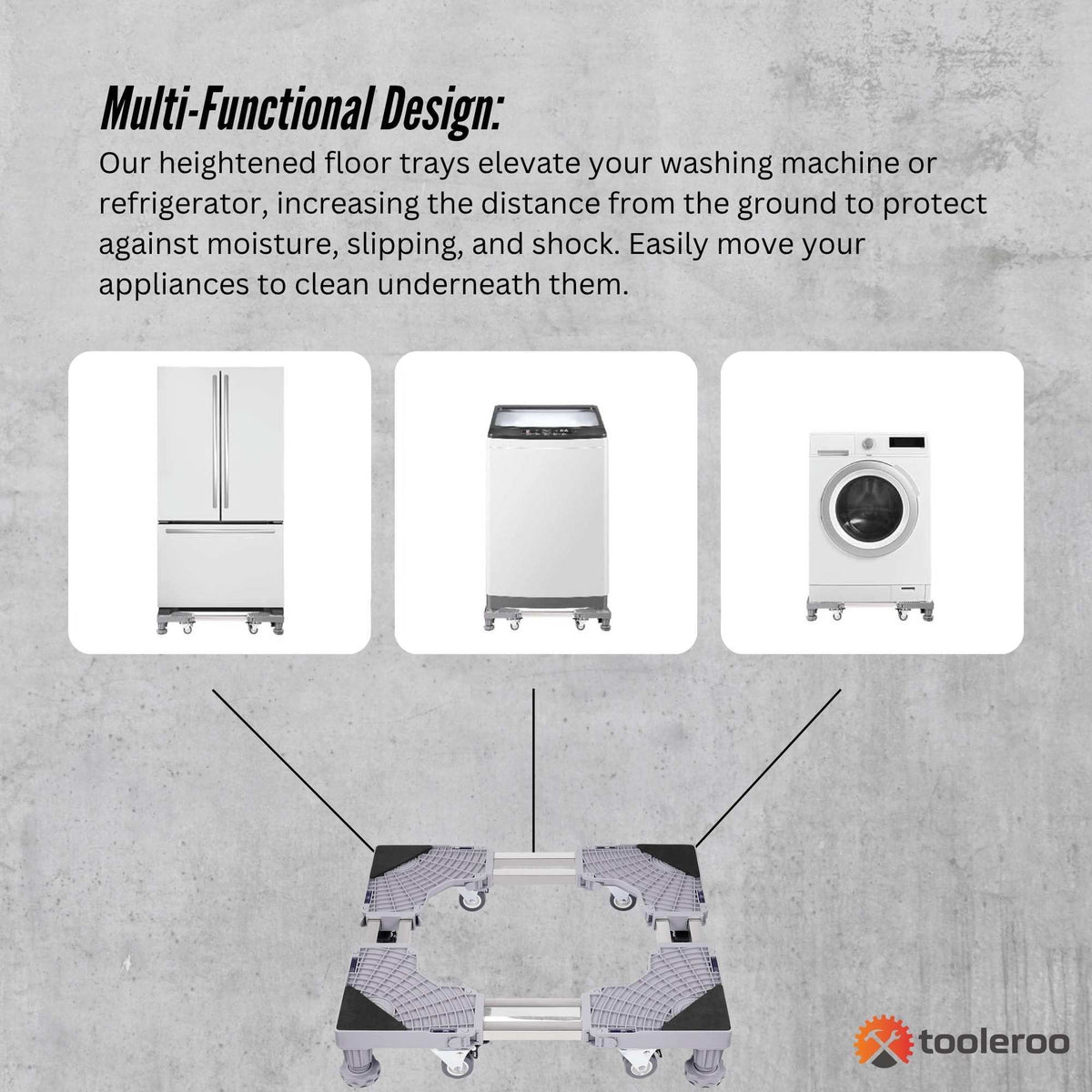 Washing Machine Stand - 300Kg Adjustable Wheeled Appliance Base