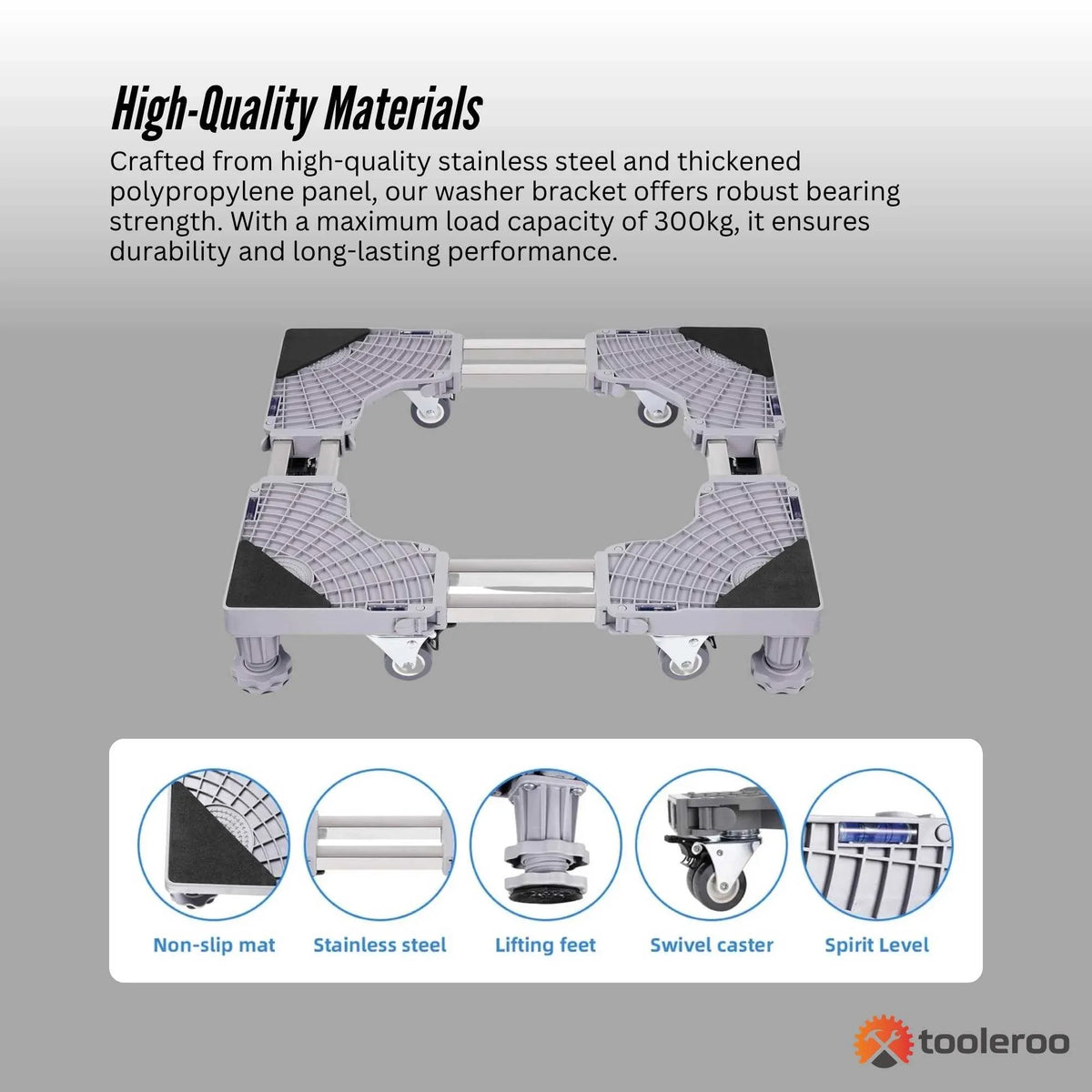 Washing Machine Stand - 300Kg Adjustable Wheeled Appliance Base