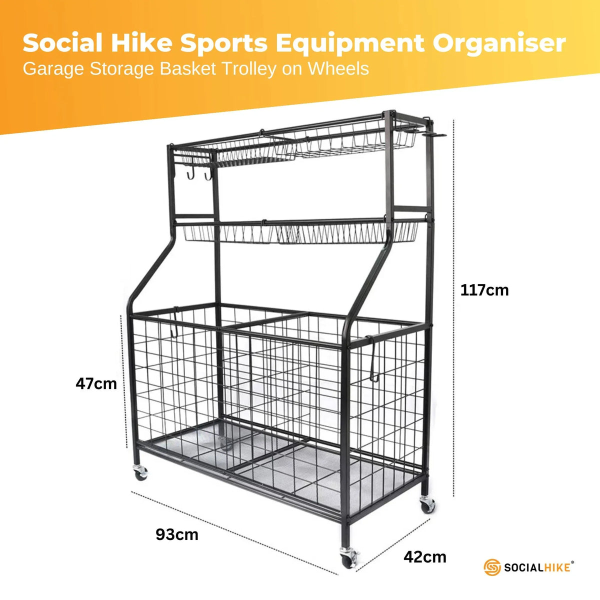 Sports Equipment Storage Organiser Trolley on Wheels for Garage
