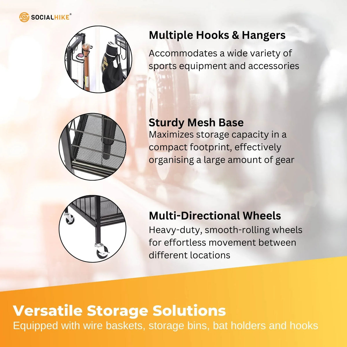 Sports Equipment Storage Organiser Trolley on Wheels for Garage