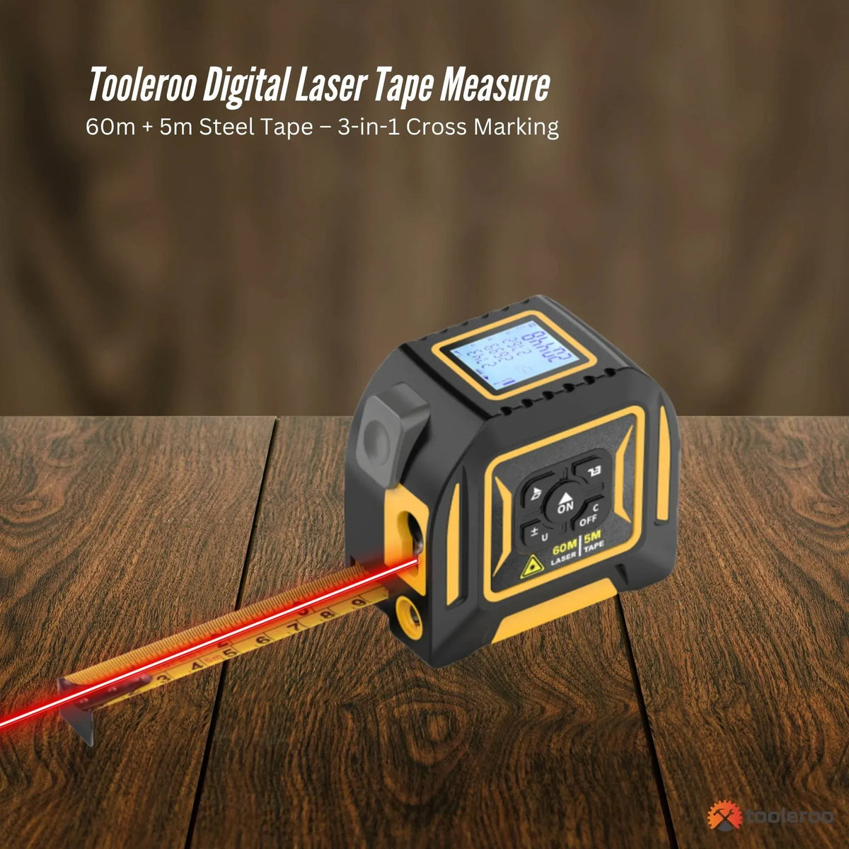 60m Digital Laser Tape Measure 5m Steel Tape 3-in-1 Measuring Tool