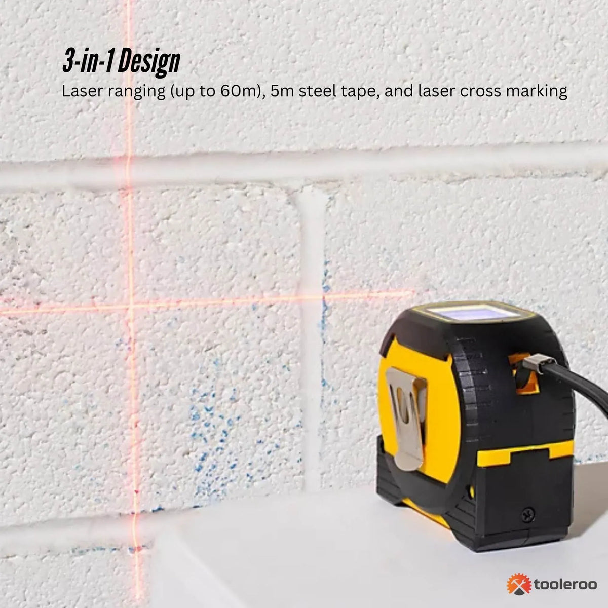 60m Digital Laser Tape Measure 5m Steel Tape 3-in-1 Measuring Tool