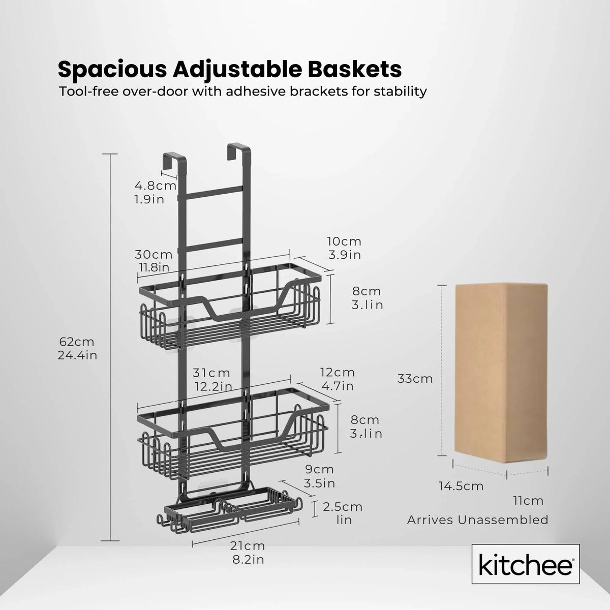 3 Tier Shower Caddy Over Door Bathroom Shelf Storage Rack Black
