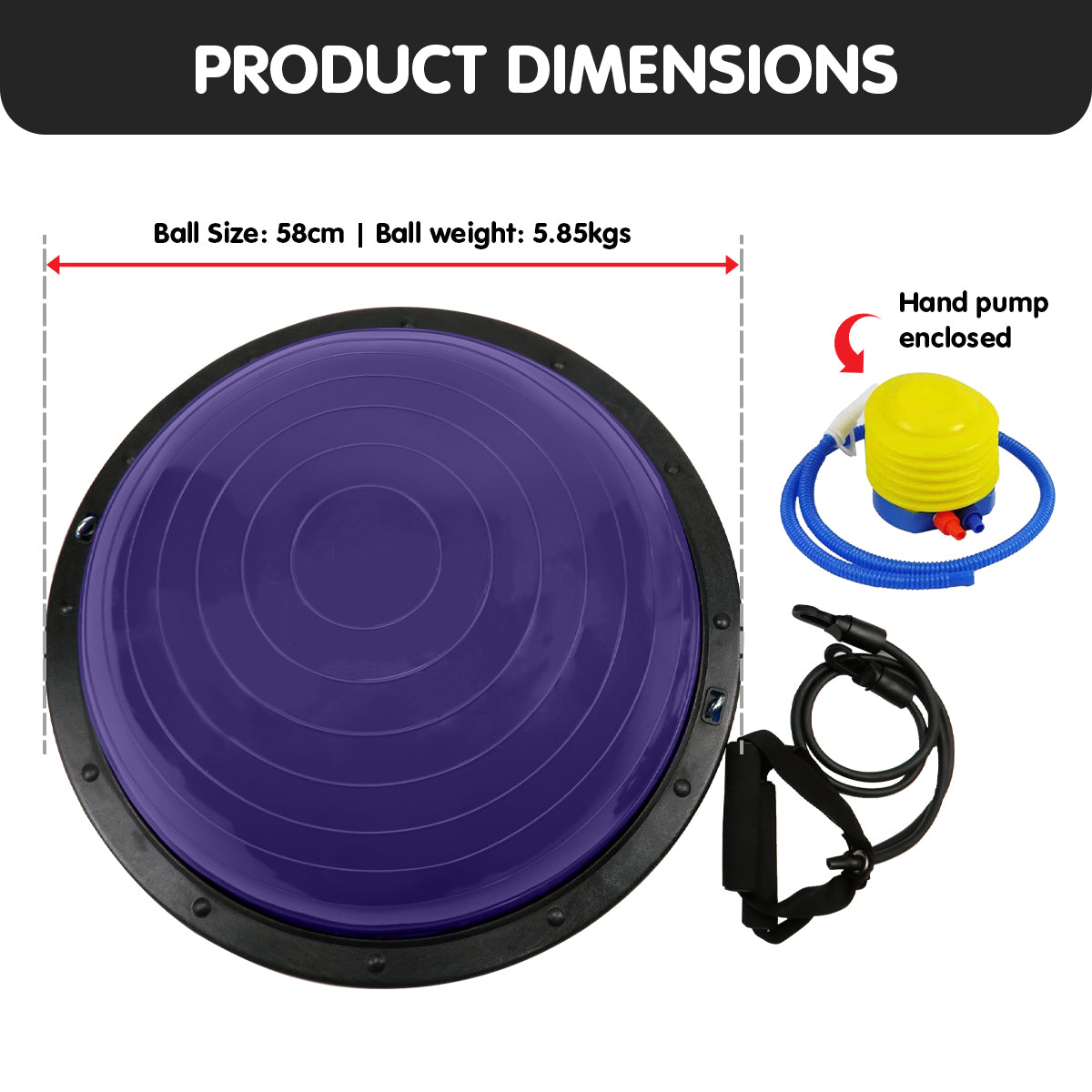 58cm Half Yoga Ball Balance Trainer Anti-Slip Stability Dome for Home Gym Core Fitness