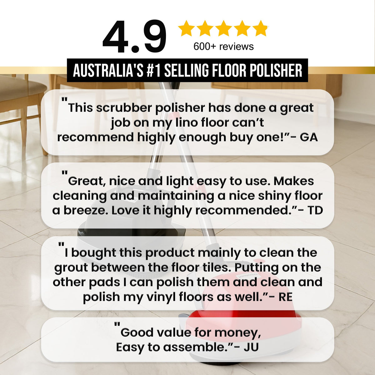 Hauskeeper Gen2 5-in-1 Black Electric Floor Polisher Hard Waxer Buffer Scrubber Cleaner