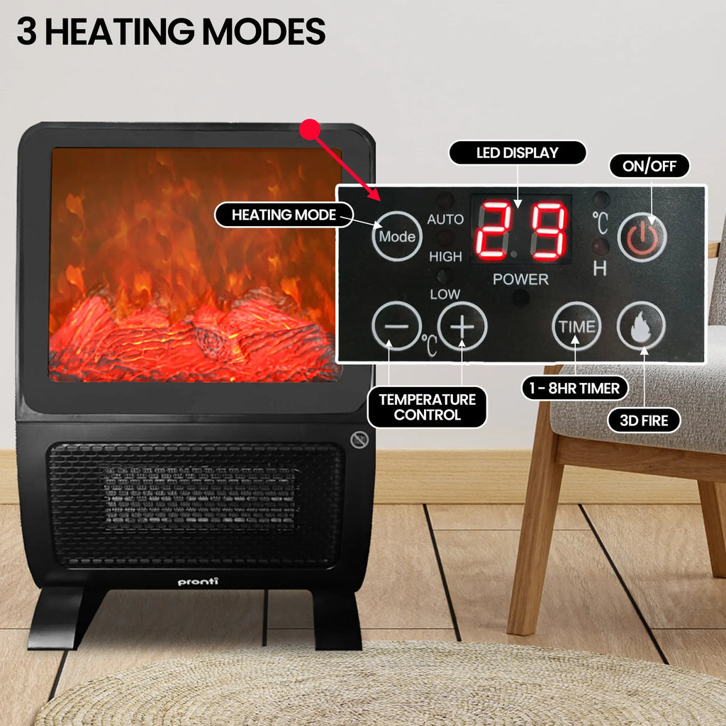 2000W PTC Ceramic Electric Portable Space Heater with 3D Flame Effect, Remote Control,