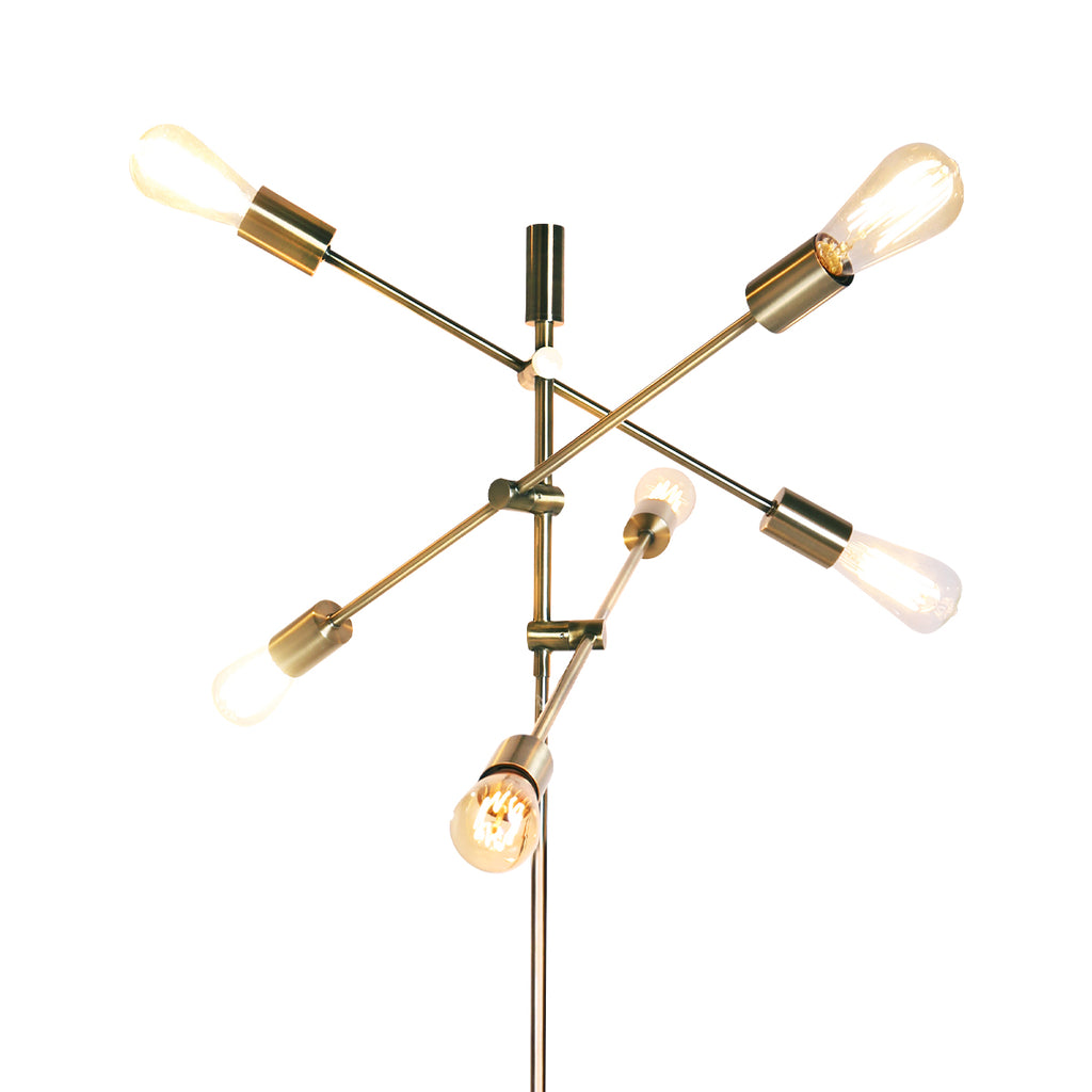 6-Light Antique Brass Sputnik Floor Lamp Modern Metal Adjustable Standing Light for