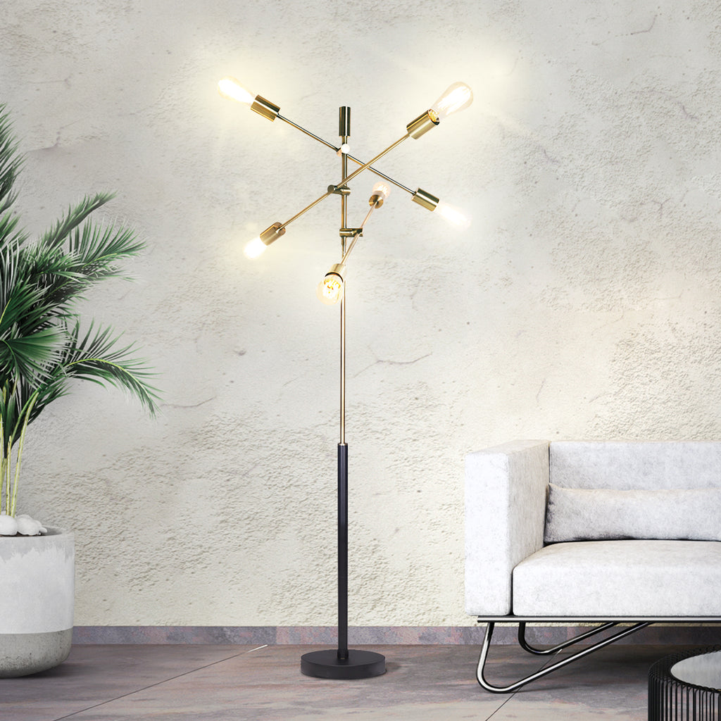 6-Light Antique Brass Sputnik Floor Lamp Modern Metal Adjustable Standing Light for