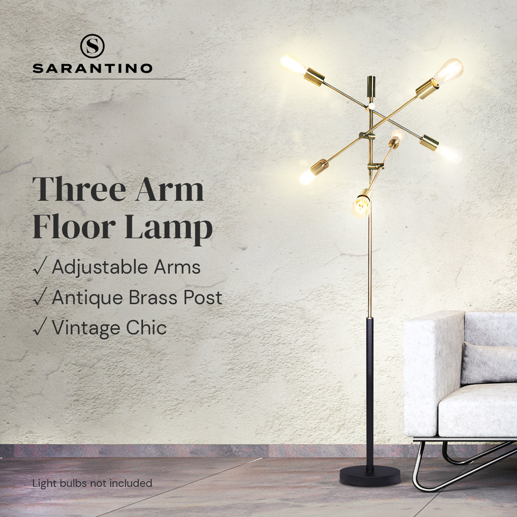 6-Light Antique Brass Sputnik Floor Lamp Modern Metal Adjustable Standing Light for