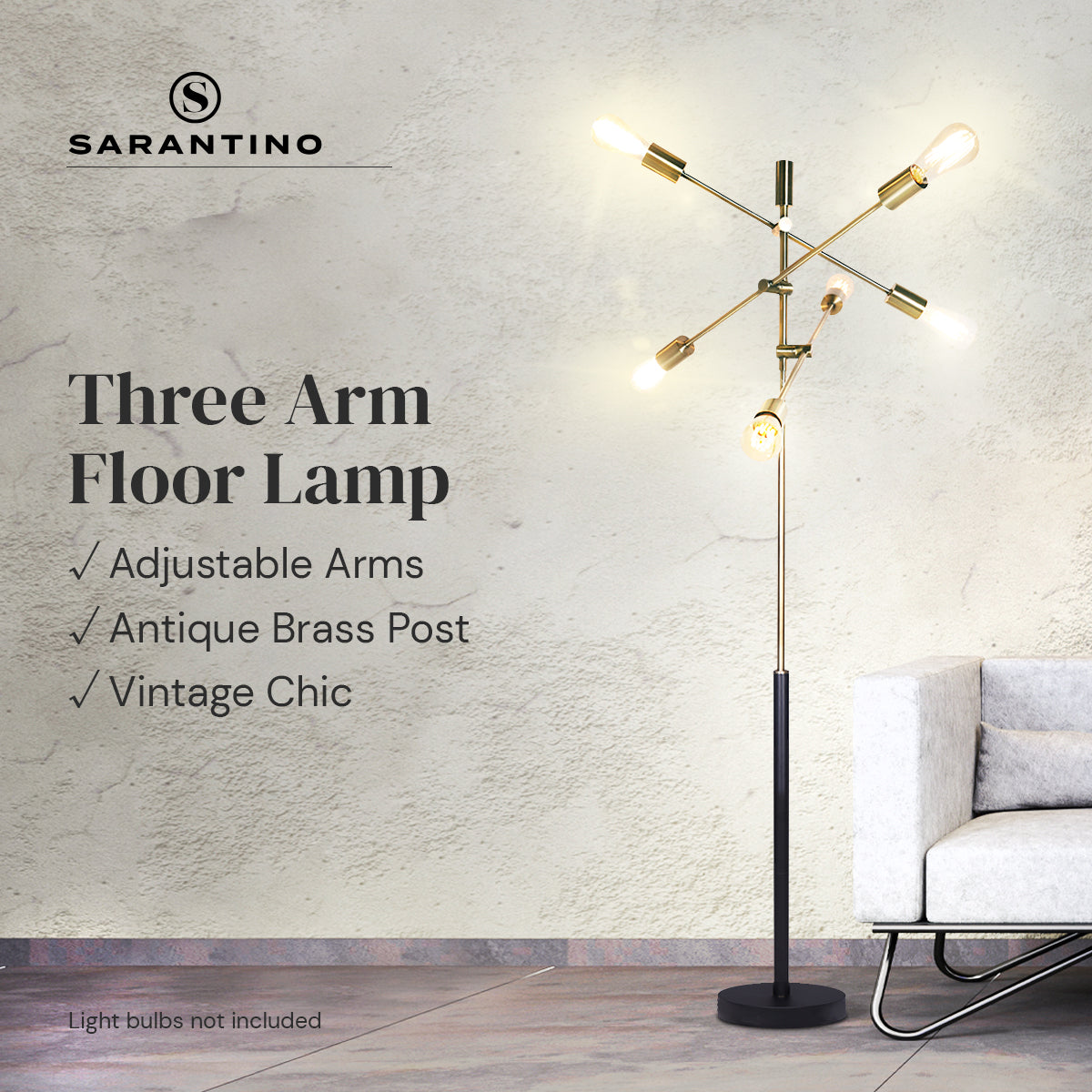 6-Light Antique Brass Sputnik Floor Lamp Modern Metal Adjustable Standing Light for