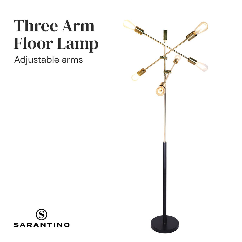 6-Light Antique Brass Sputnik Floor Lamp Modern Metal Adjustable Standing Light for