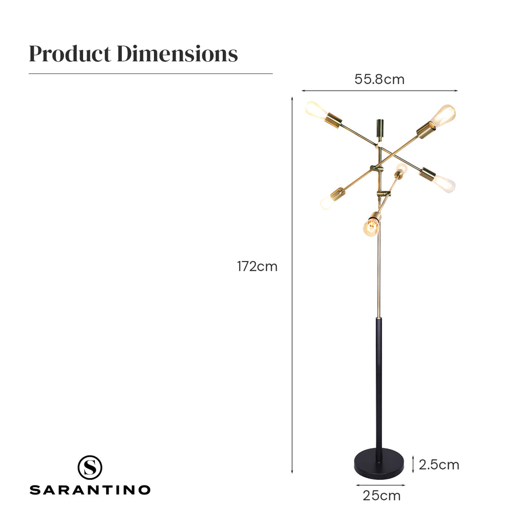 6-Light Antique Brass Sputnik Floor Lamp Modern Metal Adjustable Standing Light for