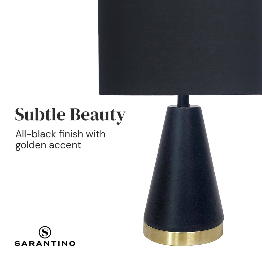 Black and Gold Metal Table Lamp with Fabric Shade Modern Bedside Desk Light for Living
