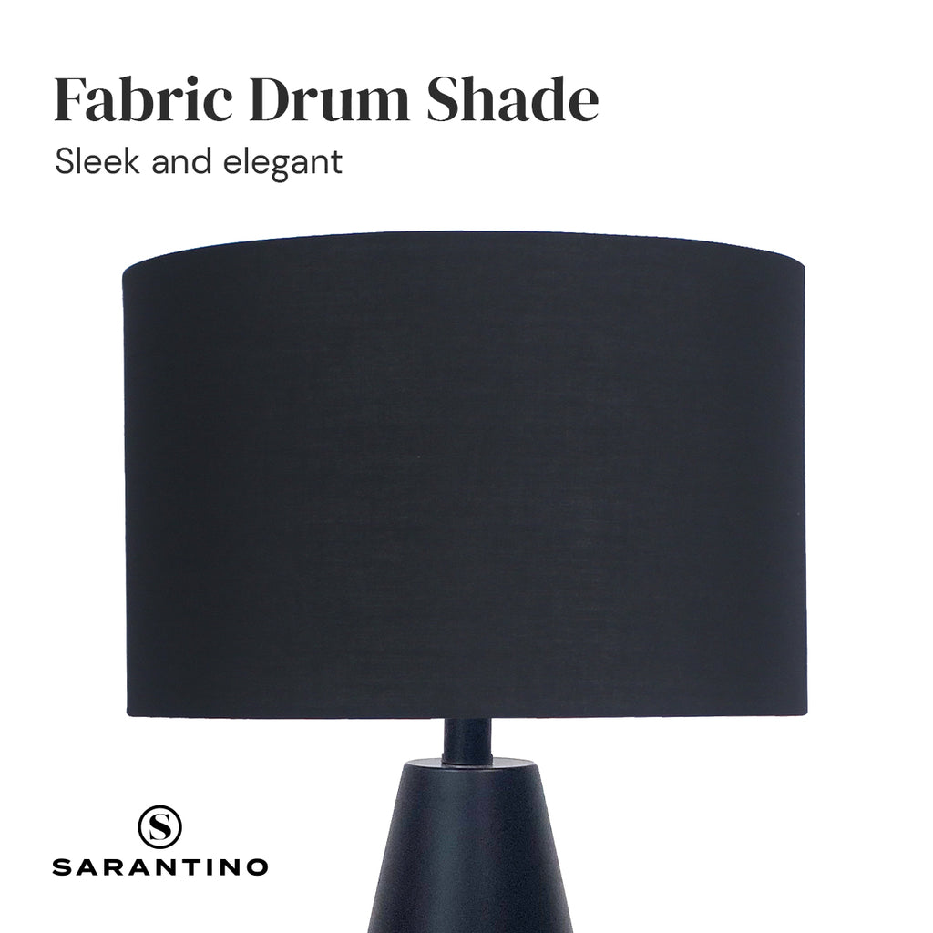 Black and Gold Metal Table Lamp with Fabric Shade Modern Bedside Desk Light for Living