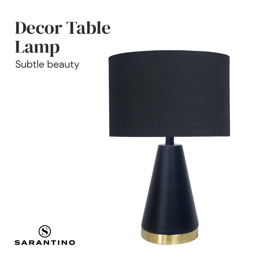 Black and Gold Metal Table Lamp with Fabric Shade Modern Bedside Desk Light for Living