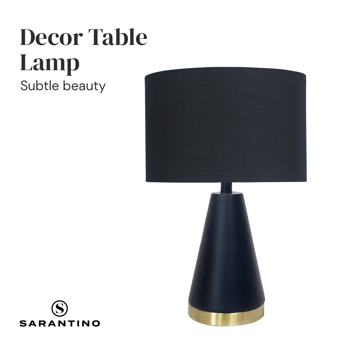Black and Gold Metal Table Lamp with Fabric Shade Modern Bedside Desk Light for Living