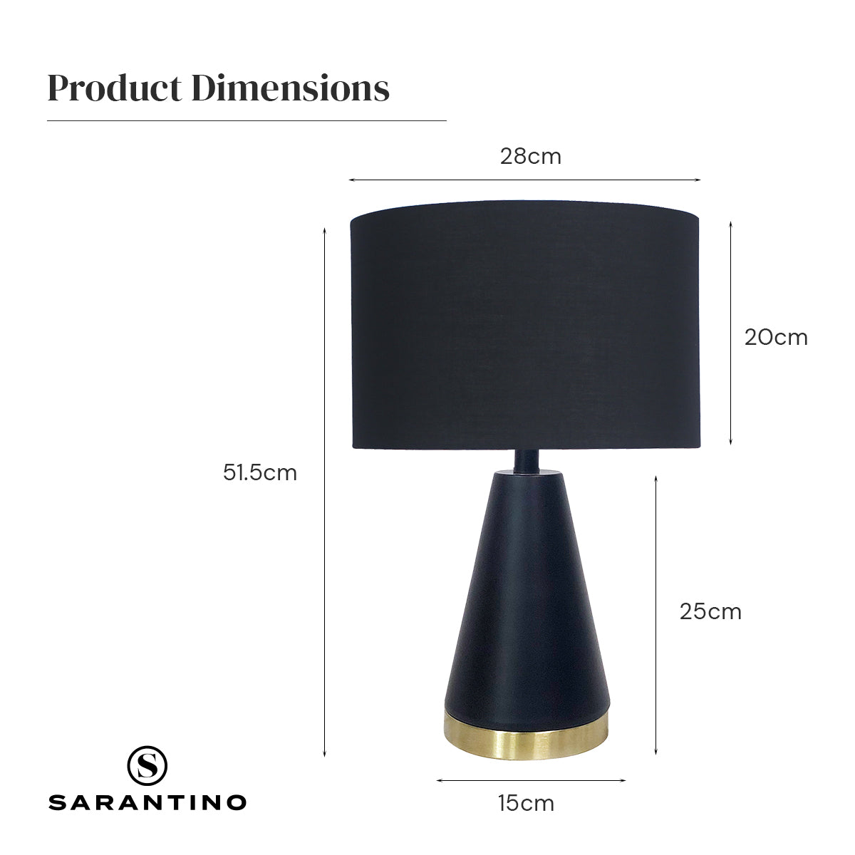 Black and Gold Metal Table Lamp with Fabric Shade Modern Bedside Desk Light for Living