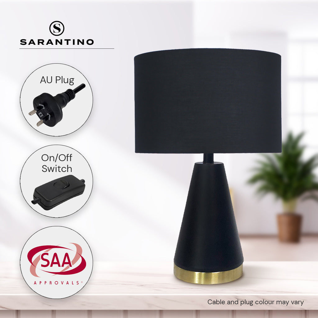 Black and Gold Metal Table Lamp with Fabric Shade Modern Bedside Desk Light for Living