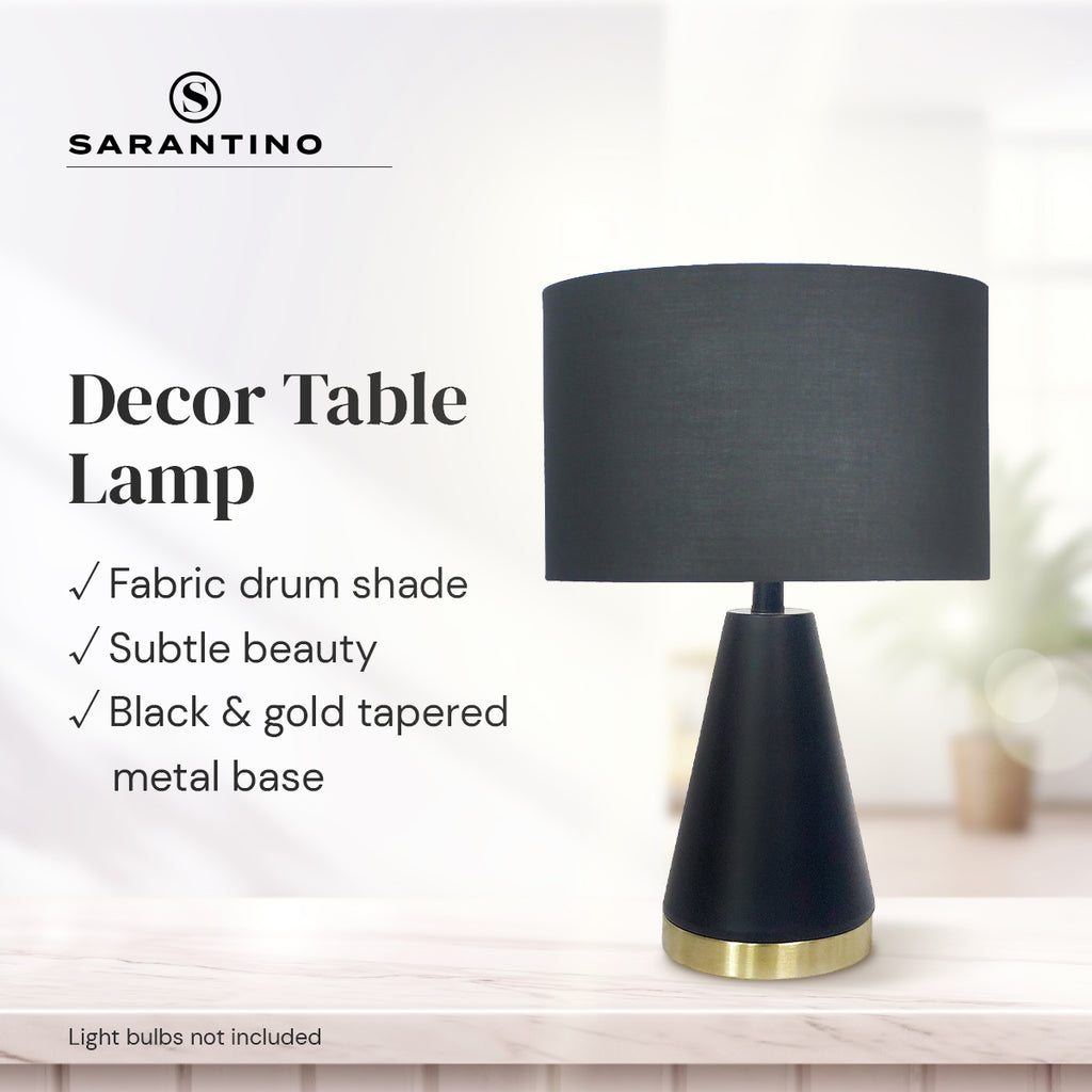 Black and Gold Metal Table Lamp with Fabric Shade Modern Bedside Desk Light for Living