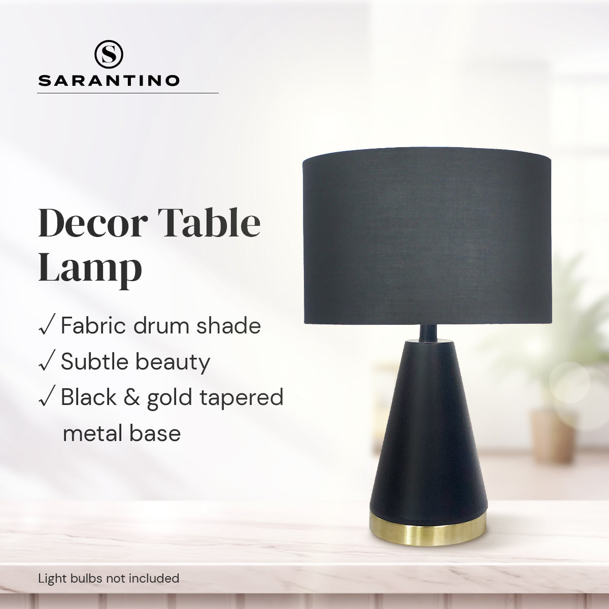 Black and Gold Metal Table Lamp with Fabric Shade Modern Bedside Desk Light for Living