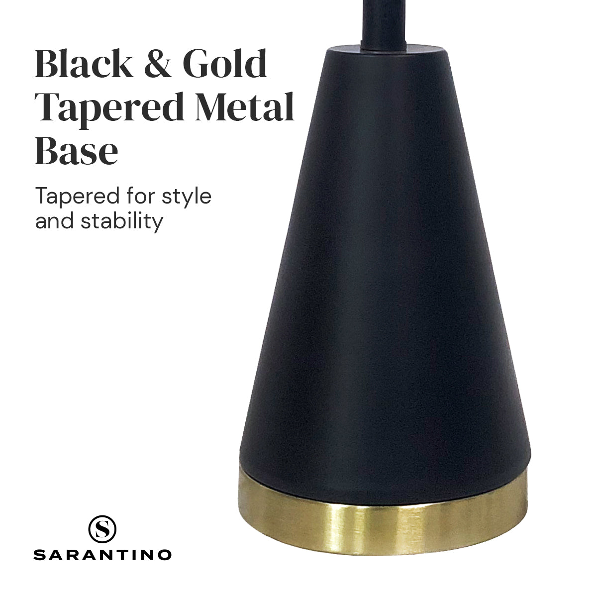 Black and Gold Metal Table Lamp with Fabric Shade Modern Bedside Desk Light for Living