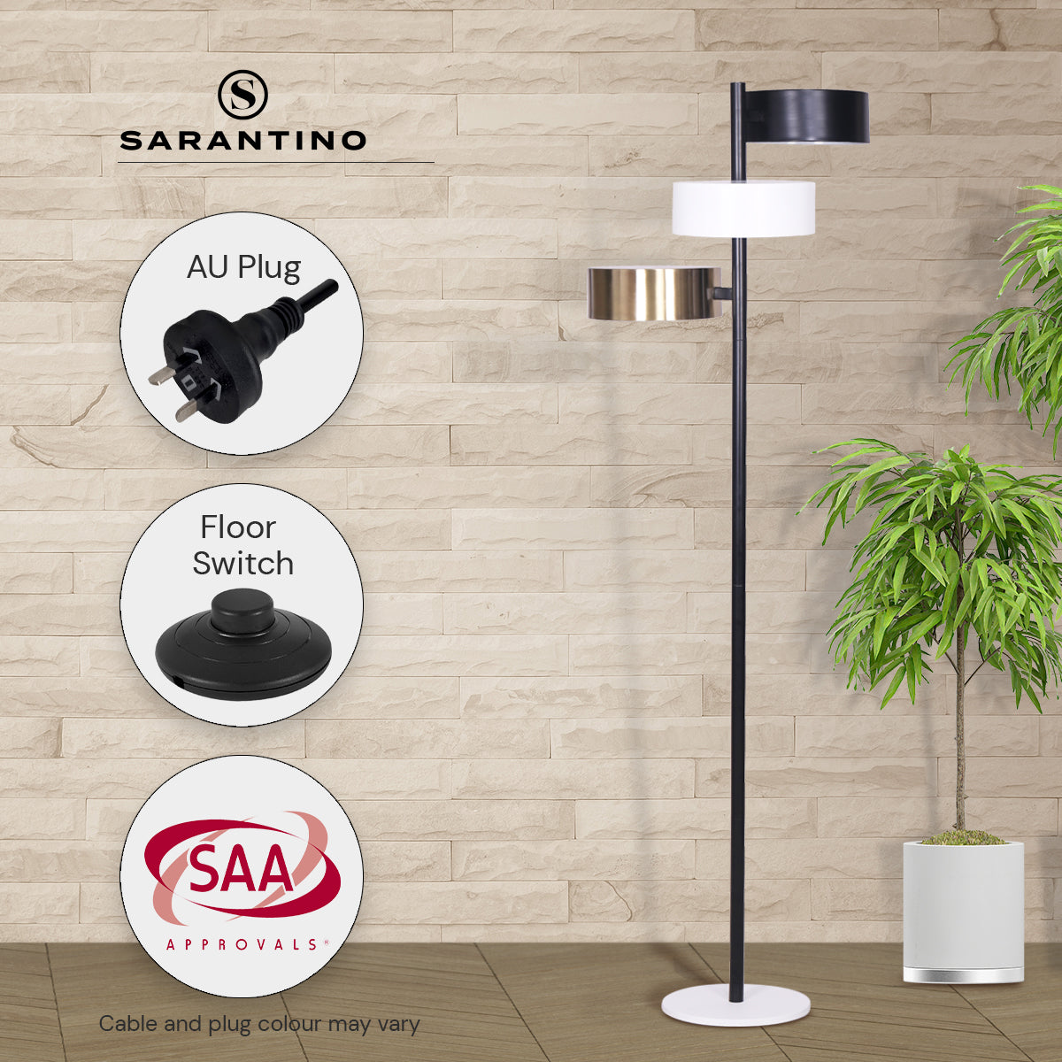 Industrial Metal Floor Lamp 3-Light Tree Standing Lamp with 3 Swirl Shades for Living