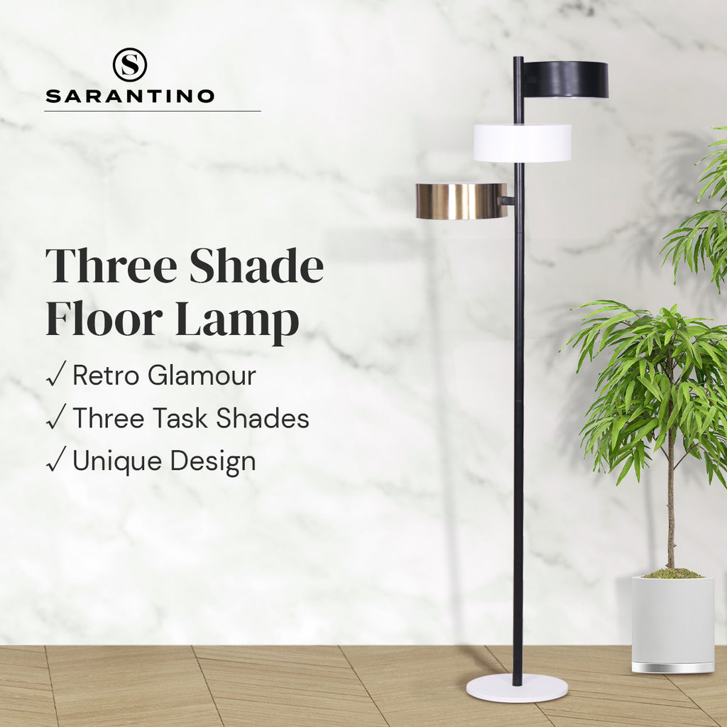 Industrial Metal Floor Lamp 3-Light Tree Standing Lamp with 3 Swirl Shades for Living