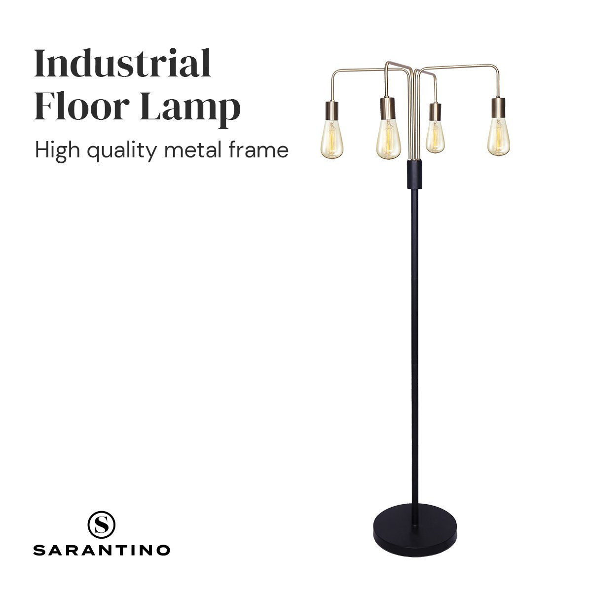 4-Light Industrial Floor Lamp 160cm Modern Vintage Metal Standing Light LED Living Room