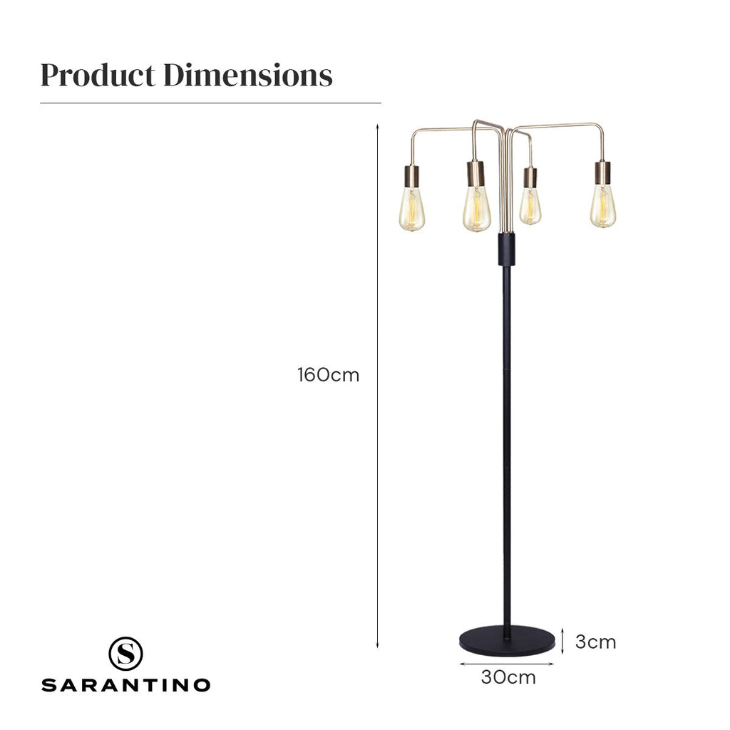 4-Light Industrial Floor Lamp 160cm Modern Vintage Metal Standing Light LED Living Room
