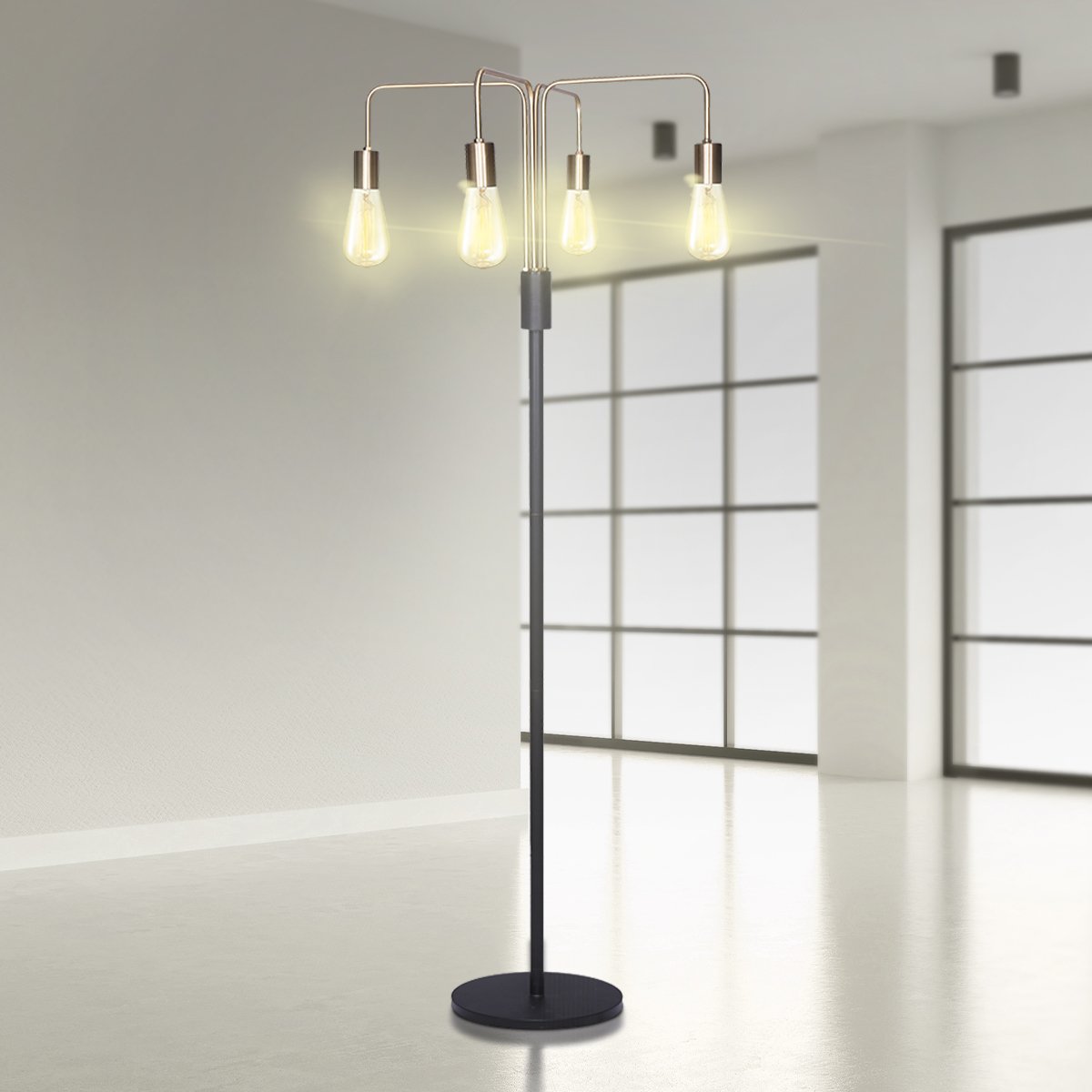 4-Light Industrial Floor Lamp 160cm Modern Vintage Metal Standing Light LED Living Room