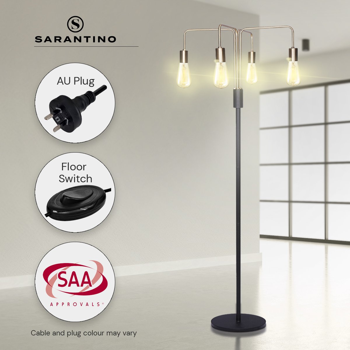 4-Light Industrial Floor Lamp 160cm Modern Vintage Metal Standing Light LED Living Room