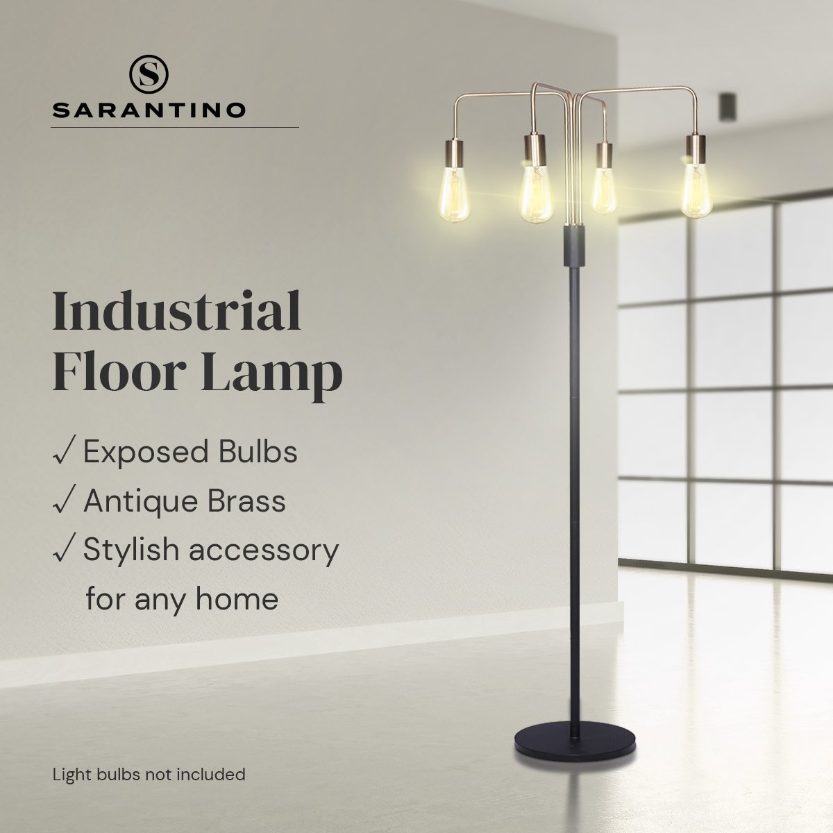 4-Light Industrial Floor Lamp 160cm Modern Vintage Metal Standing Light LED Living Room