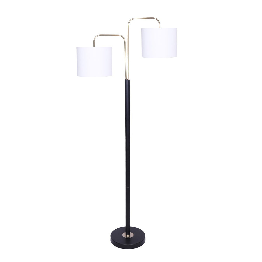 Modern Black & Gold Task Floor Lamp with Adjustable White Linen Shade Standing Light for