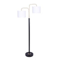 Modern Black & Gold Task Floor Lamp with Adjustable White Linen Shade Standing Light for