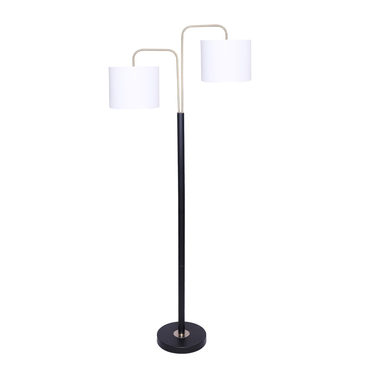 Modern Black & Gold Task Floor Lamp with Adjustable White Linen Shade Standing Light for