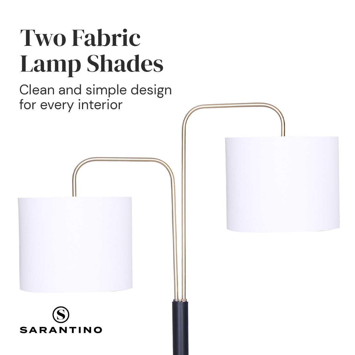Modern Black & Gold Task Floor Lamp with Adjustable White Linen Shade Standing Light for