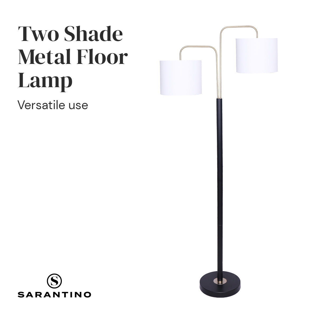 Modern Black & Gold Task Floor Lamp with Adjustable White Linen Shade Standing Light for