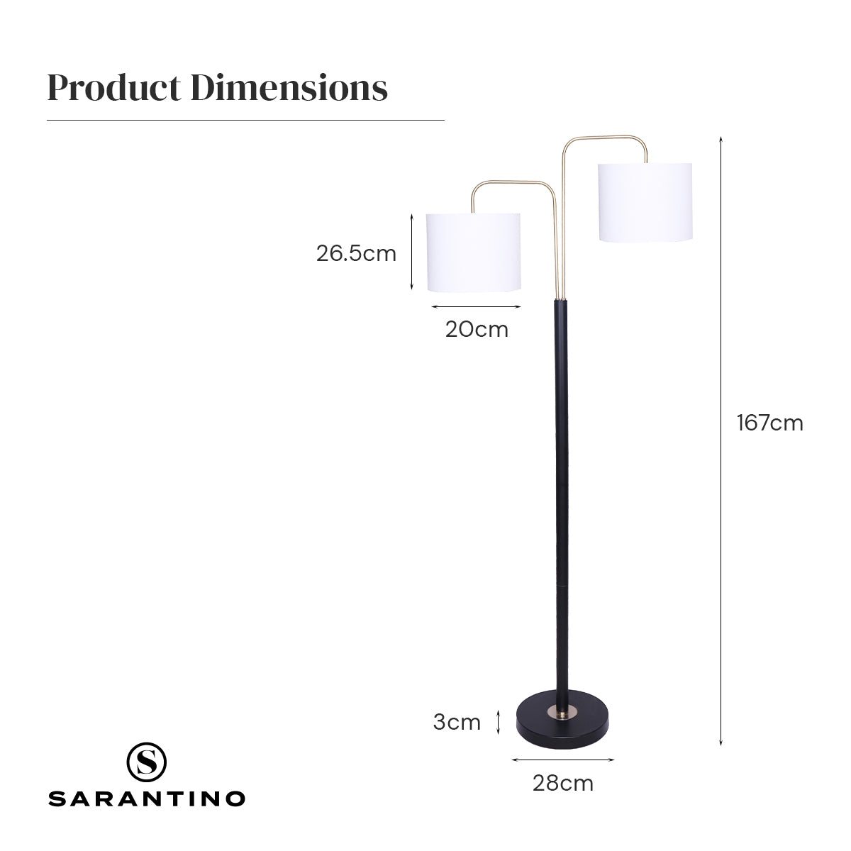 Modern Black & Gold Task Floor Lamp with Adjustable White Linen Shade Standing Light for