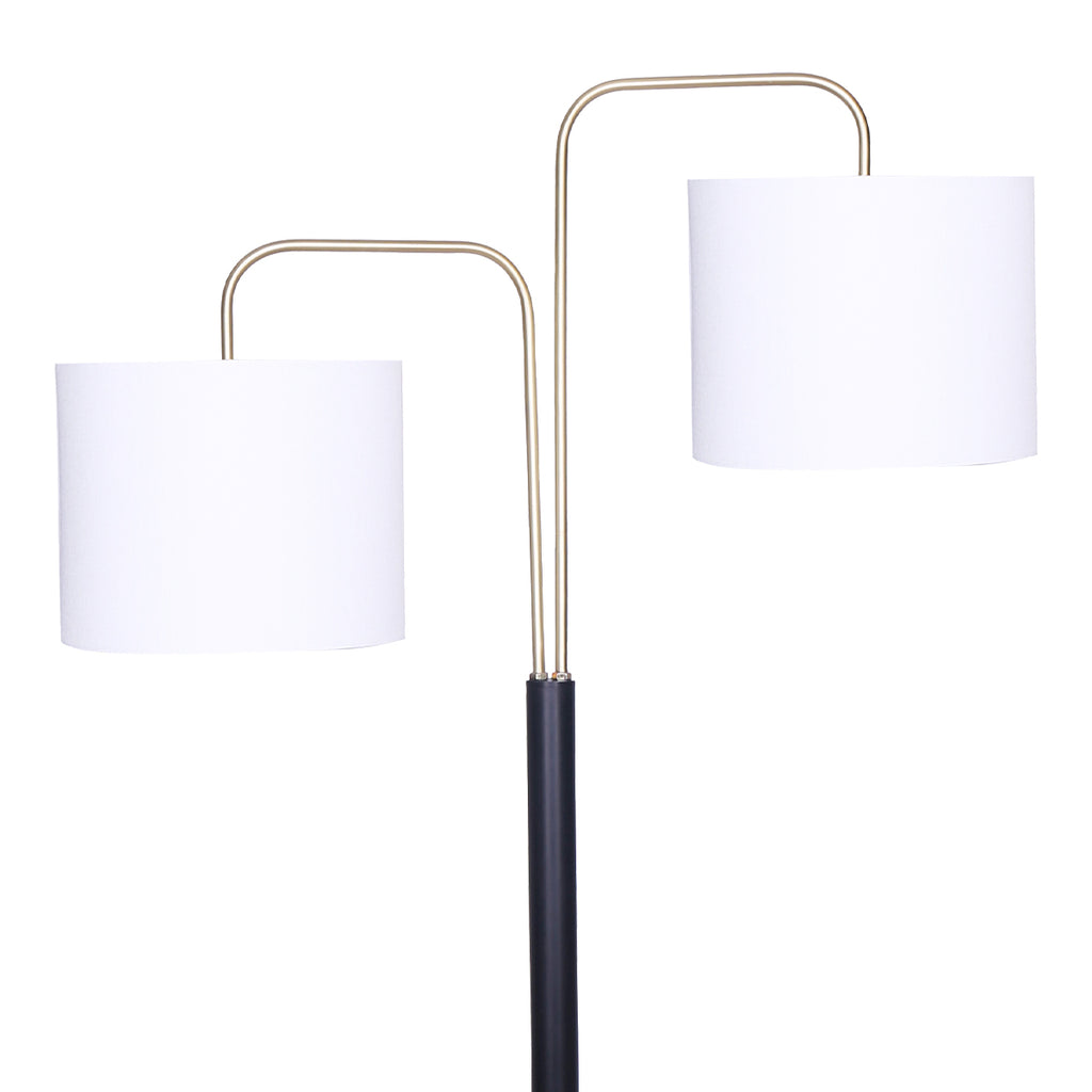 Modern Black & Gold Task Floor Lamp with Adjustable White Linen Shade Standing Light for