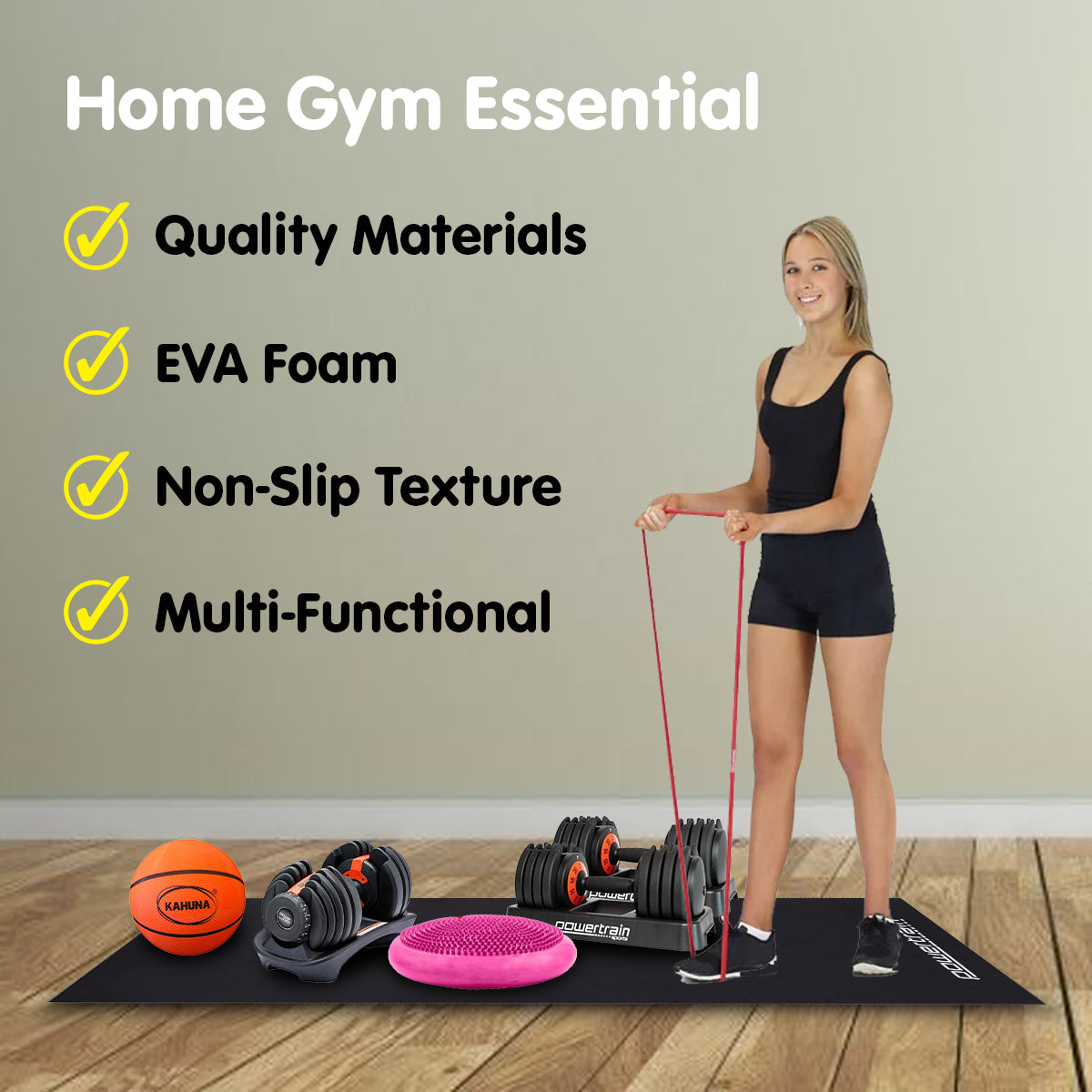 1.5m Gym Equipment Mat 5mm Non-Slip EVA Floor Protector for Exercise Bikes Rowers