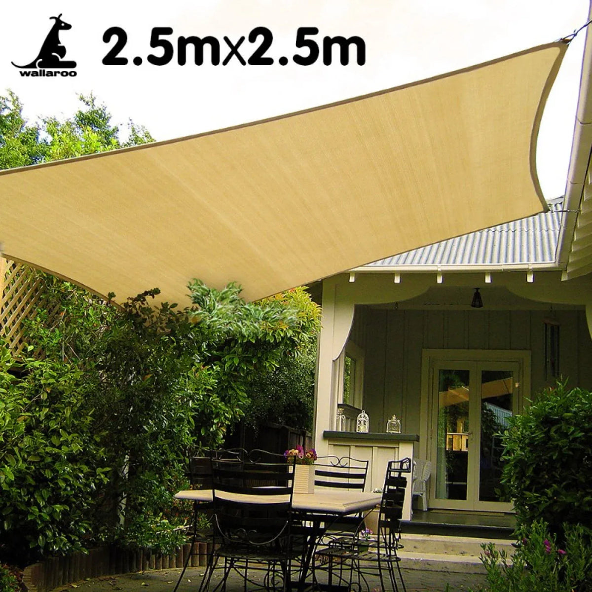 2.5 x 2.5m Square Sun Shade Sail Canopy Awning Breathable UV Block for Outdoor Patio