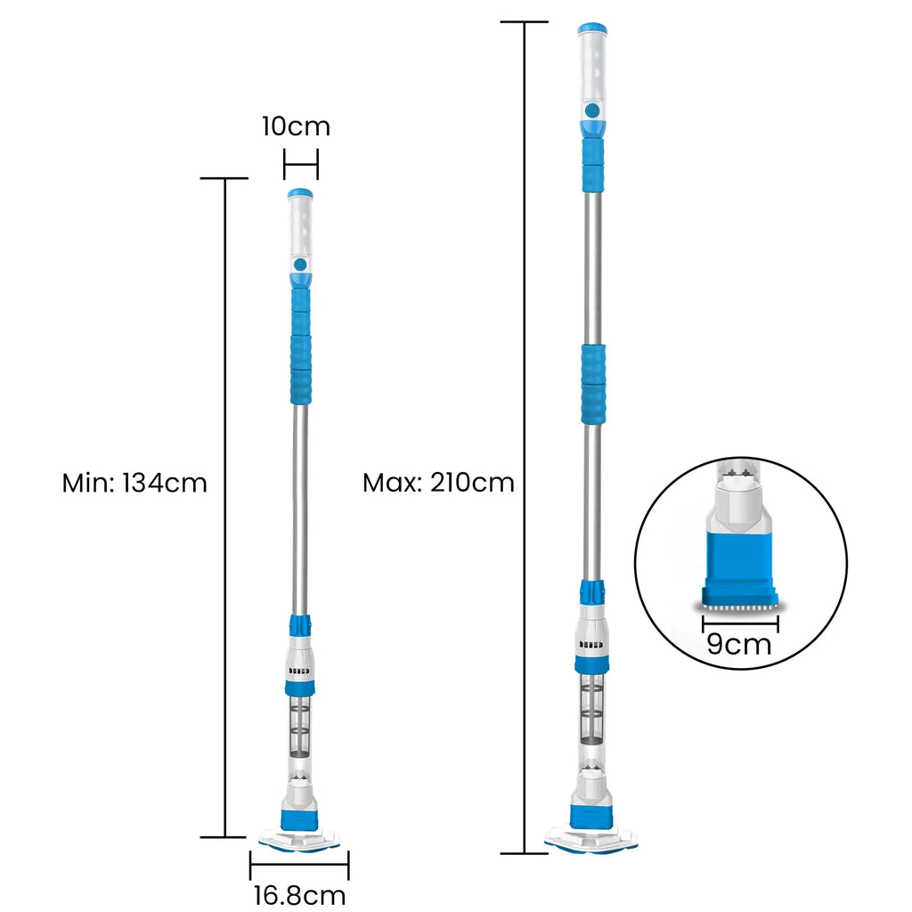 Cordless Rechargeable Spa and Pool Vacuum Cleaner with Telescopic Pole & 2 Heads - 60 Min
