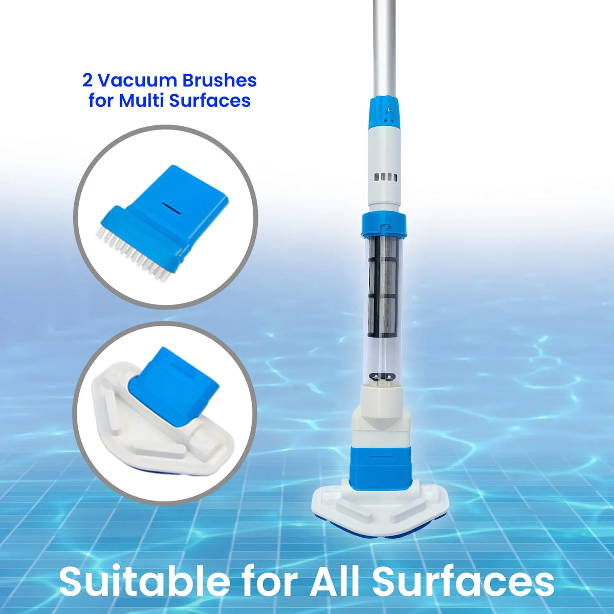 Cordless Rechargeable Spa and Pool Vacuum Cleaner with Telescopic Pole & 2 Heads - 60 Min