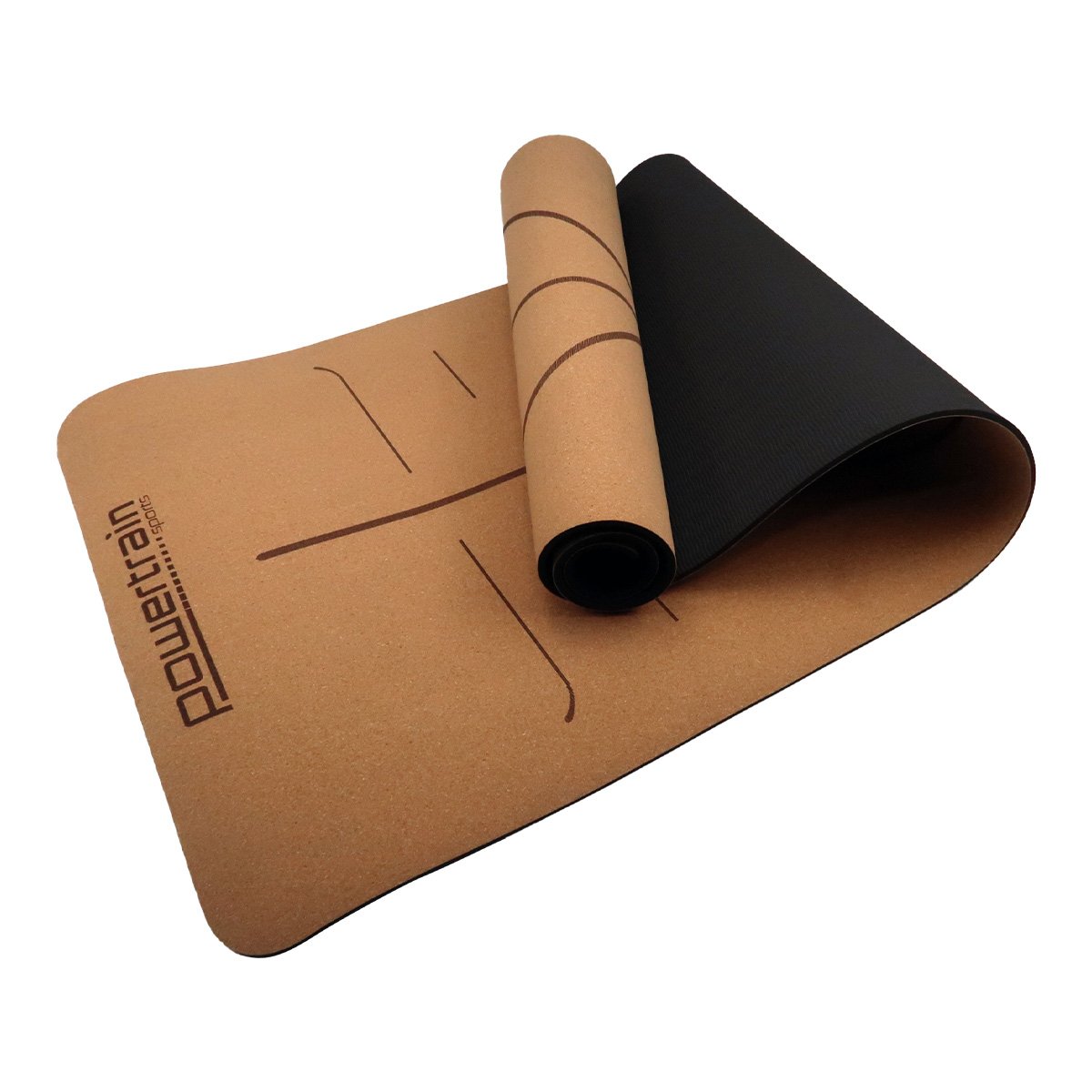 6mm Natural Cork Yoga Mat with Body Alignment Lines & Carry Strap - Non-Slip Double Layer
