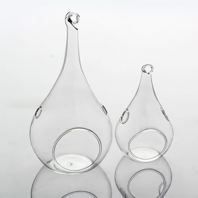 4 Pack of Hanging Clear Glass Tealight Candle Holder Tear Drop Pear Hour Glass Shape -